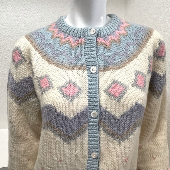 D.Byford Ltd. VTG Hand Knit Fair Isle Wool Button Up Cardigan Sweater | Sz M - Picture 3 of 8
